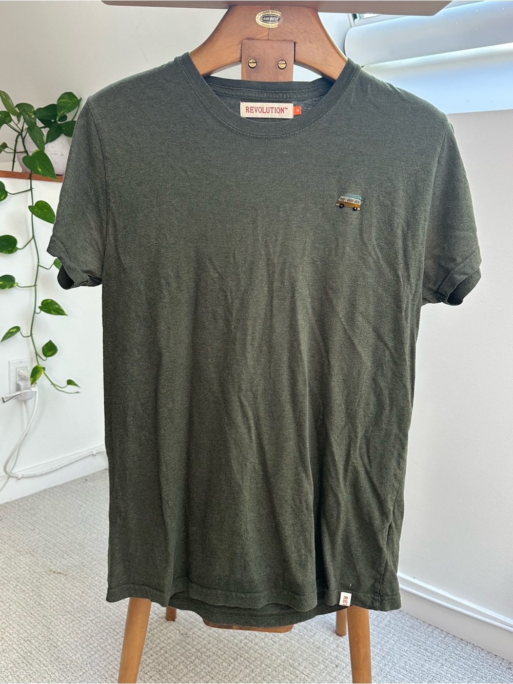 Revolution Olive Crewneck T-Shirt with Mini Embroidered Van